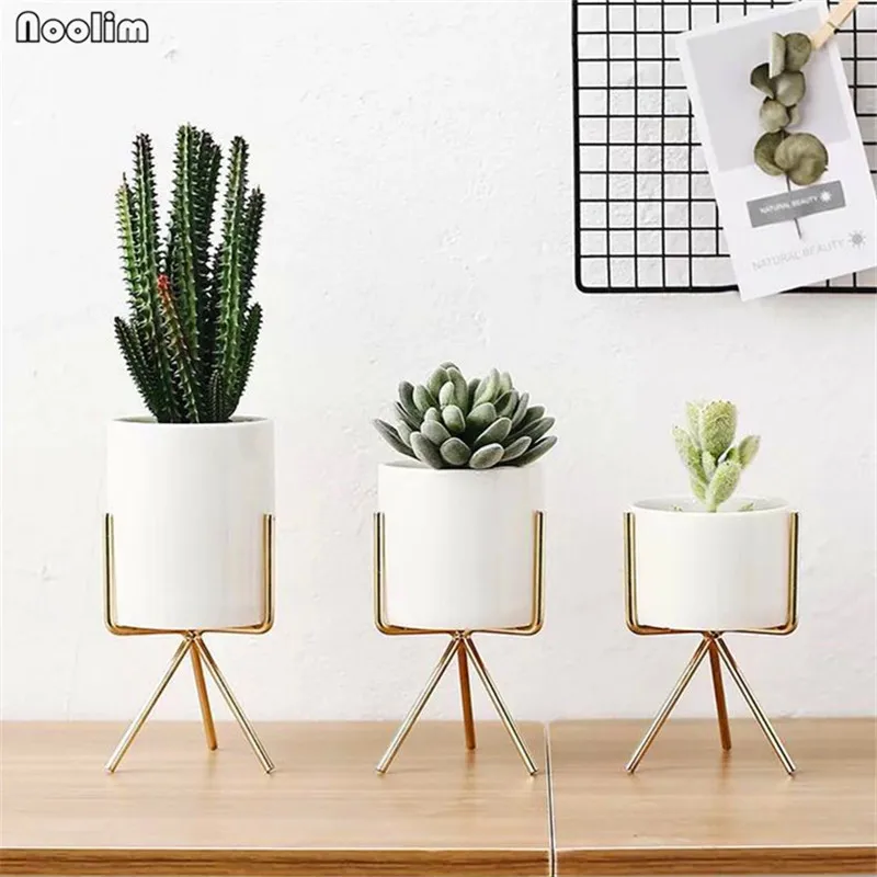 

NOOLIM Nordic Style Ceramic Iron Art Vase Minimalism Flower Vase Home Decoration Plant Flowerpot For Coffee house Living room