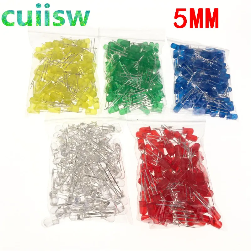 

500pcs 5mm LED diode Light Assorted Kit DIY LEDs Set White Yellow Red Green Blue