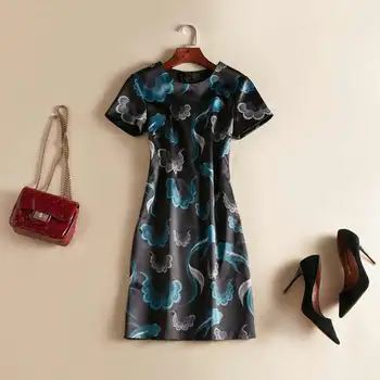 

2019 New Designer Women Print Dress Fashion O-Neck OL Work Dresses J0624