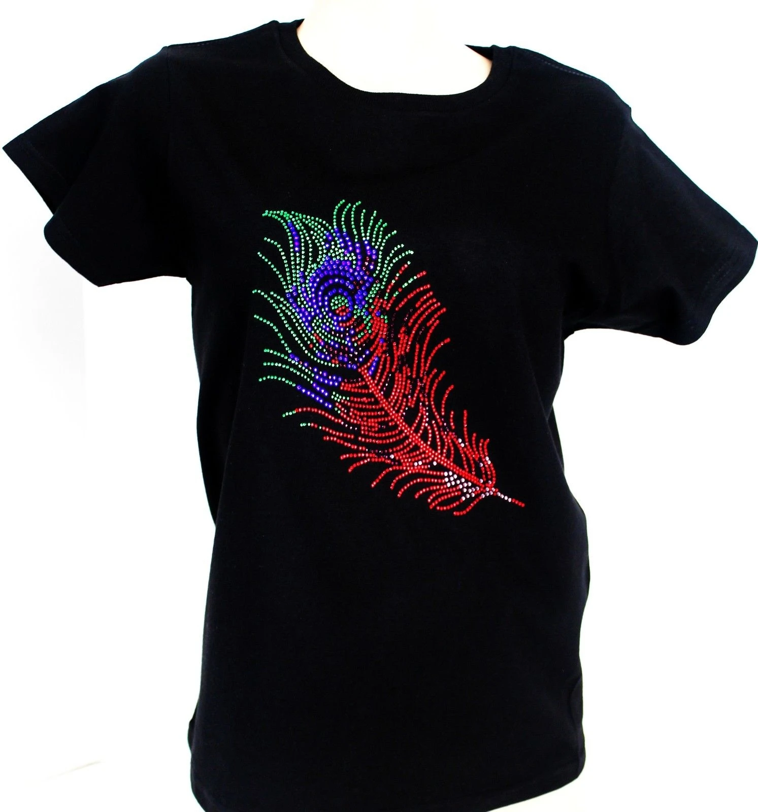 RHINESTONE PEACOCK FEATHER FULL SIZE LOOSE FIT SHIRT WOMEN NEW Women
