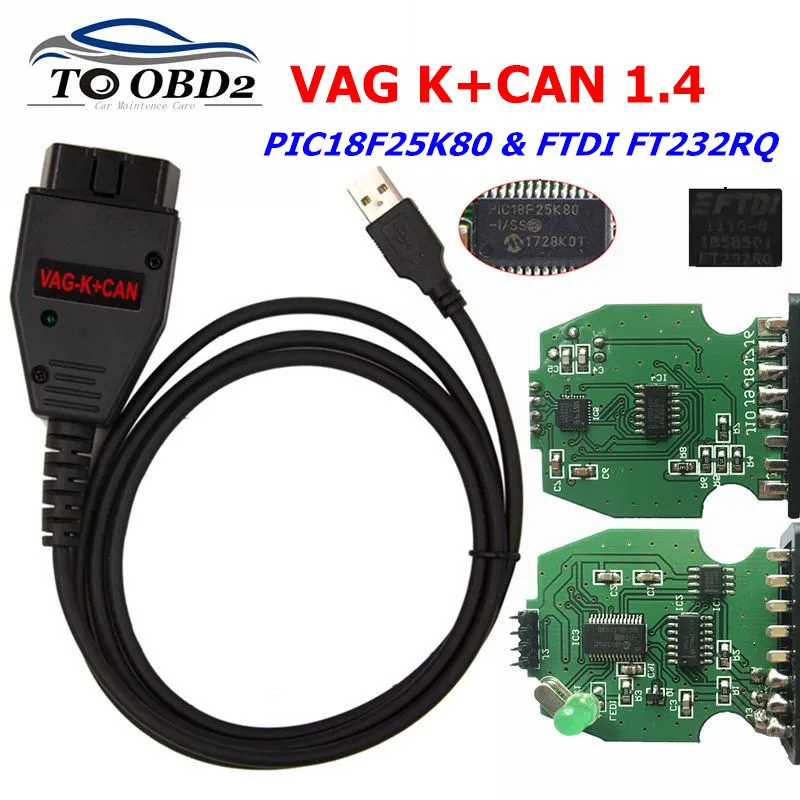 

VAG K+CAN K Can Commander 1.4 PIC18F25K80 FTDI FT232RQ OBD OBD2 Car Diagnostic Auto Tool Scanner cable For Audi For VW for SKODA