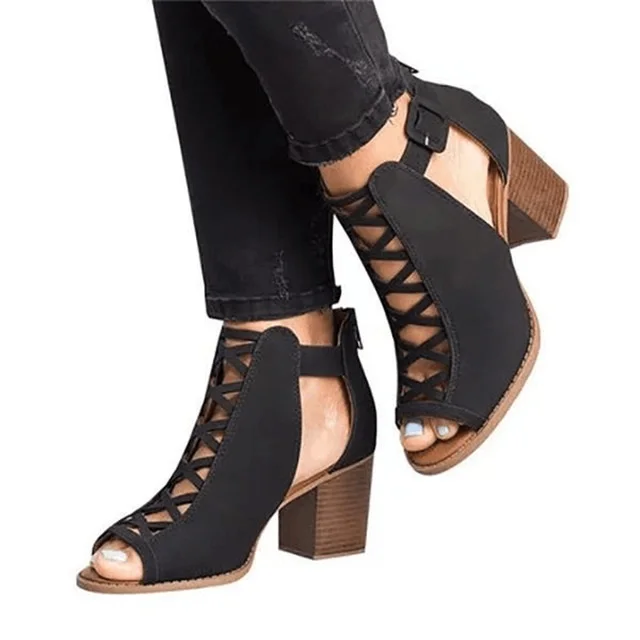 Пикантные летние женские босоножки обувь на высоком каблуке женские сандалии на среднем каблуке с открытым носком в римском стиле женская повседневная обувь; большие размеры 34-43; 37