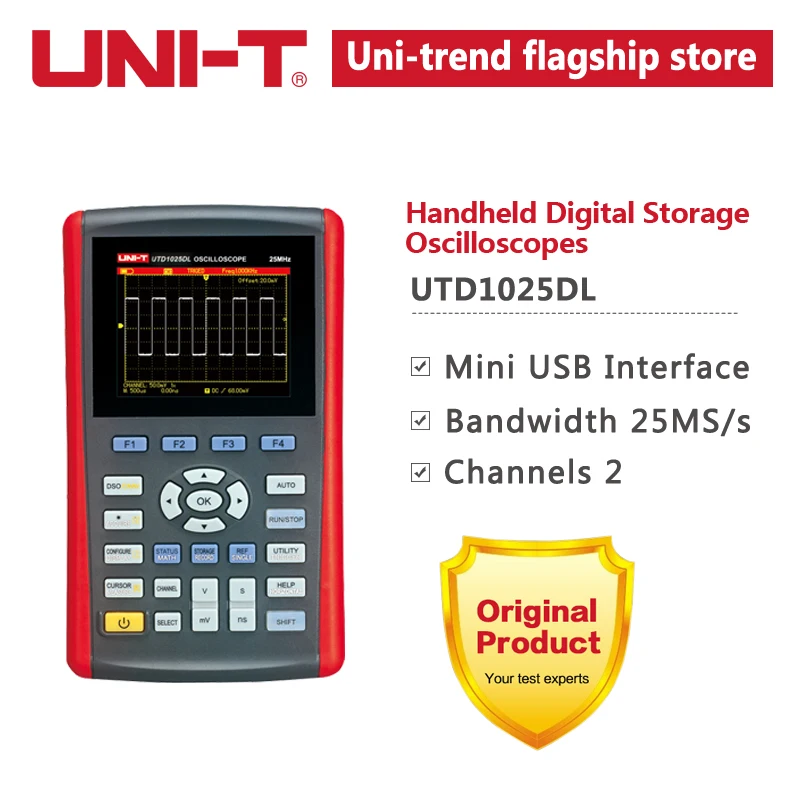 UNI-T UTD1025DL портативные цифровые осциллографы для хранения 2CH Scopemeter Scope meter 7 дюймовые Широкоформатные ЖК-дисплеи USB интерфейс