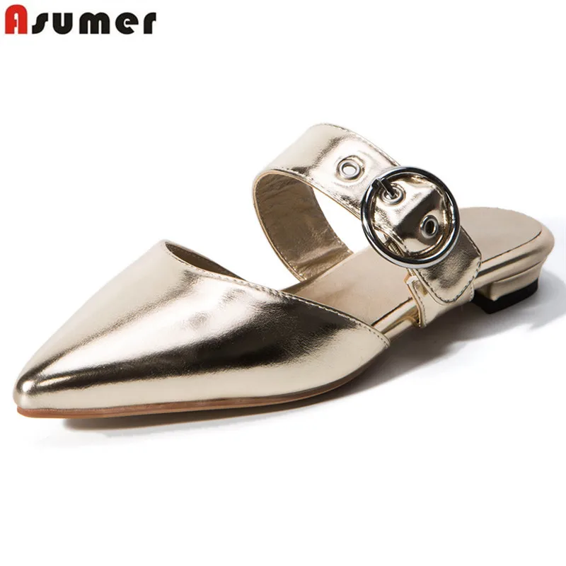 

ASUMER 2019 hot sale new shoes woman pointed toe shallow flats women buckle mules shoes casual ladies shoes big size 34-44