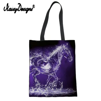 

Canta Women Horse Paint Foldable Shopping Bag Portable ECO Canvas Handbag Multi-function Pouch Travel Bag Accessories Supplies