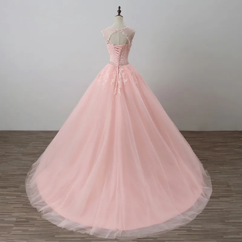 Розовые пышные дешевые пышные платья бальное платье с длинным рукавом Тюль аппликация из кружева, вышитая бисером Сладкий 16 платья