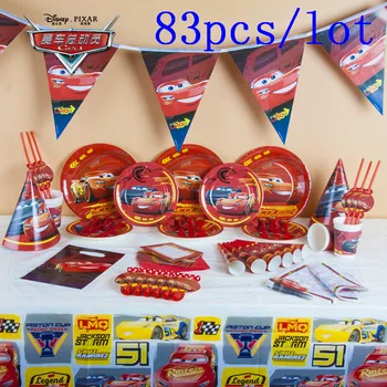 

Kids Favor Disney Cars 83Pcs Cup+Plate+Flag+Horns Boy Birthday Baby Shower McQueen Tableware Toy Noise Maker Decoration Supply