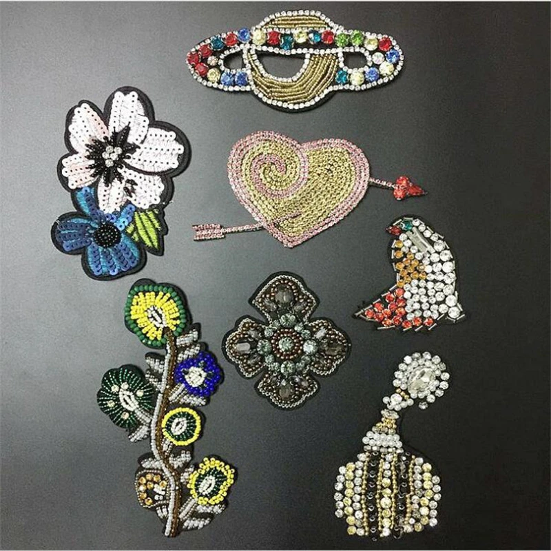Number Rhinestones Beaded Iron On Patch Applique For Clothing Embroidered Patches For Jacket Bag Garment Accessories