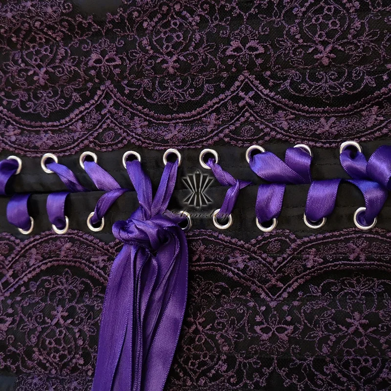 Annzley Corset 2019 Long Underbust Double Steel Bonings Corset With Purple Lace For Women Waist Slimming (8)