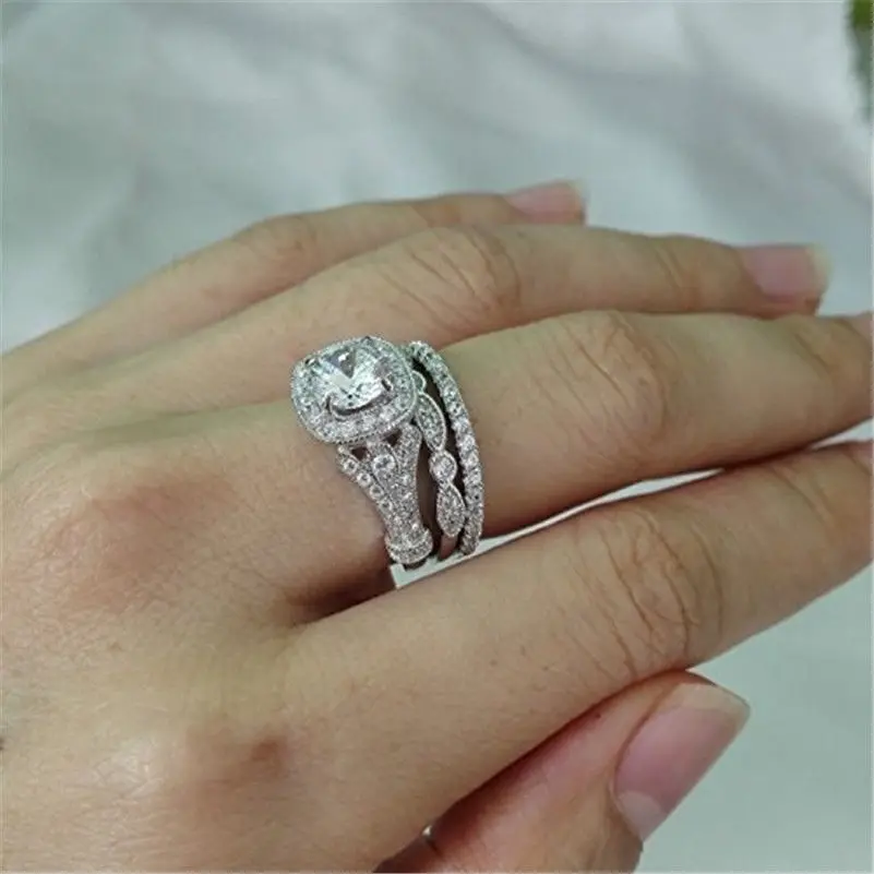 Новинка, роскошное серебряное Обручальное кольцо halo 925 пробы, набор для женщин, Дамский Подарок на годовщину, ювелирные изделия,, moonso R5078