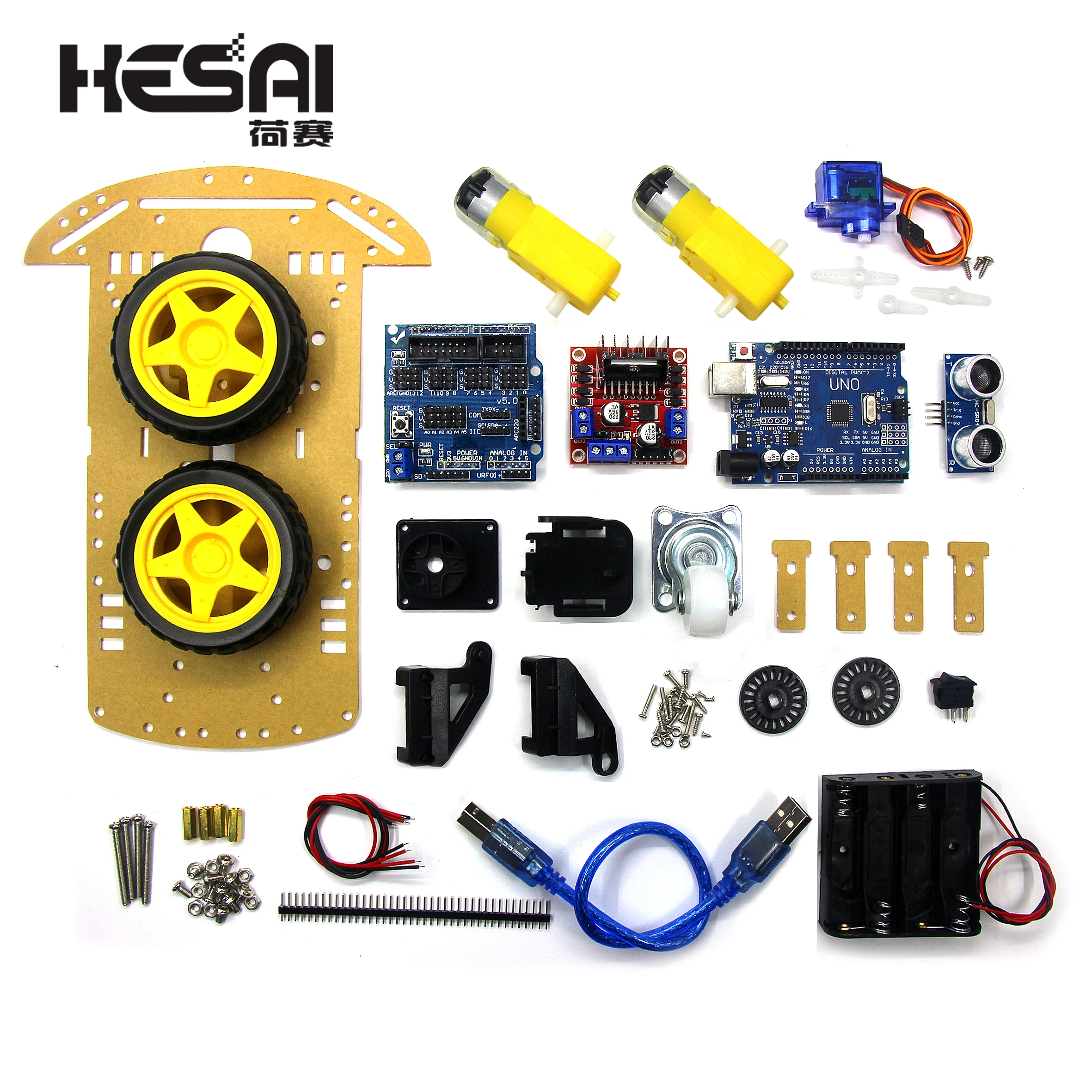 Baratos Inteligente electrónica Motor inteligente Robot coche chasis Kit velocidad codificador batería caja 2WD módulo ultrasónico para arduino Diy Kit
