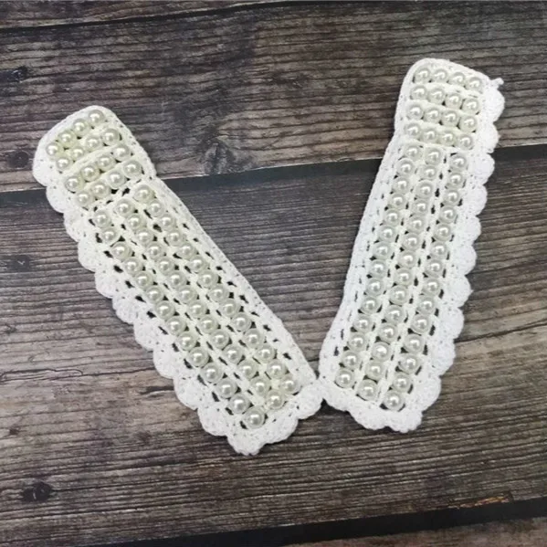 

Luxury White Cotton Lace Applique Neckline Lace Collar Sewing Trims Hand Crochet Beads Patch On Clothes Wedding Dress Guipure