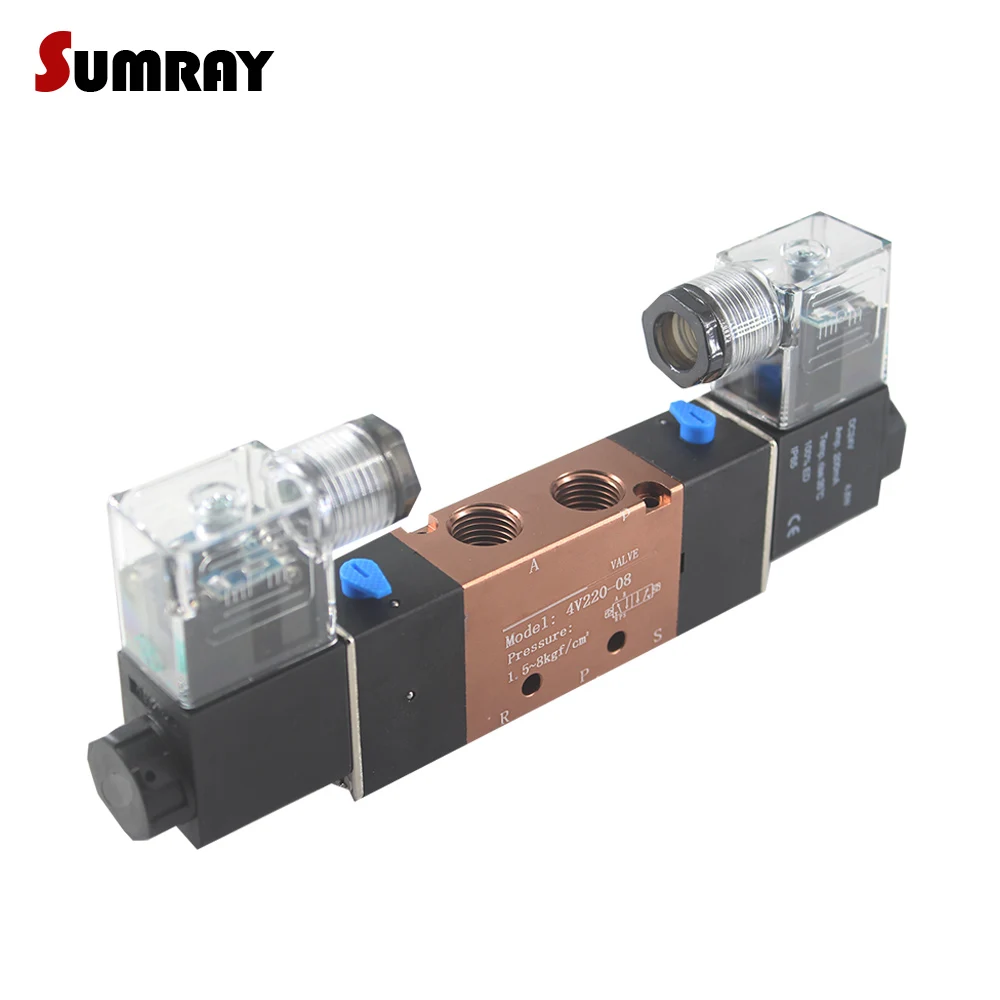 

SUMRAY Pneumatic Flow Adjust Solenoid Valve 4V220-08/4V320-10/4V420-15 5 Way 2 Position Electric Magnetic Valve AC110/220V