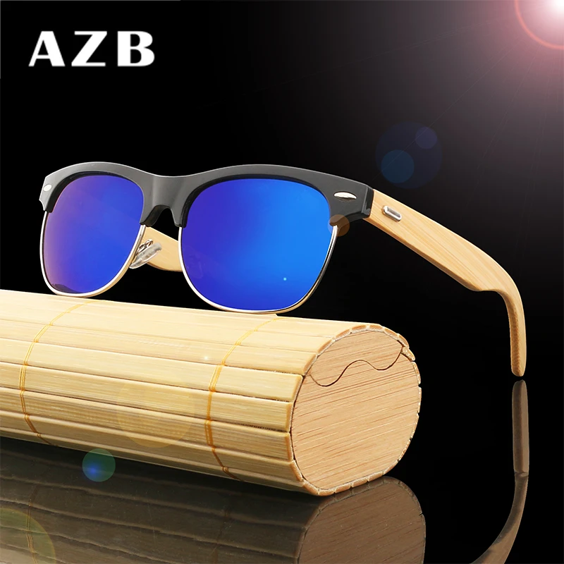 AZB 100handmade nature bamboo wooden sunglasses gafas uv400 polaroid