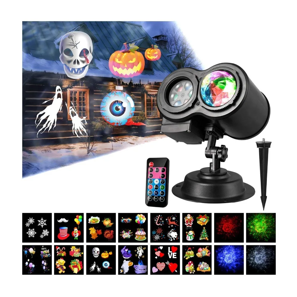 

LED Double cylinder Projector with Water Wave Light Remote Control Flowing Water Ripple Effect for Halloween Christmas Lawn Yard