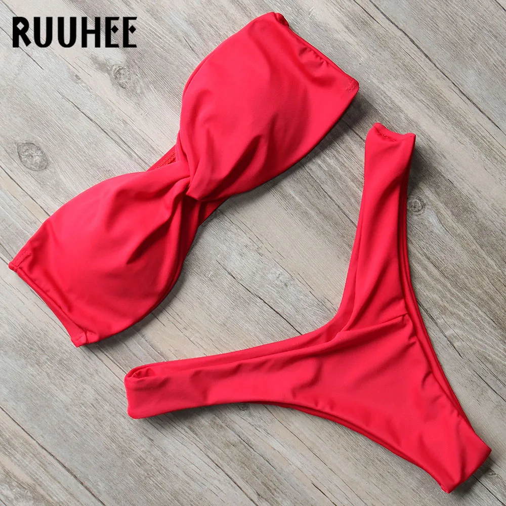 RUUHEE Bikini Swimwear Women Swimsuit Sexy Thong Bikini Set 2018 Bathing Suit Bandeau Female Beachwear Swimming Suit With Pad