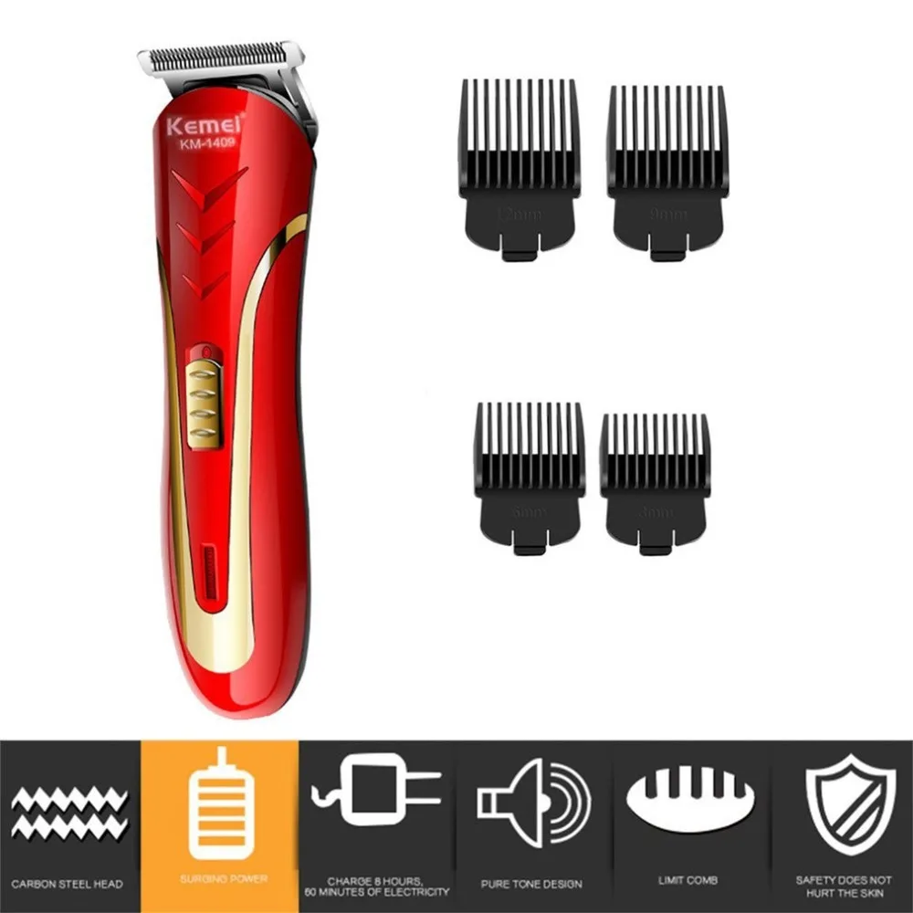 

KEMEI Hair Trimmer Carbon Steel Head Rechargeable Electric Razor Men Beard Shaver Electric Hair Clipper EU Plug KM-1409