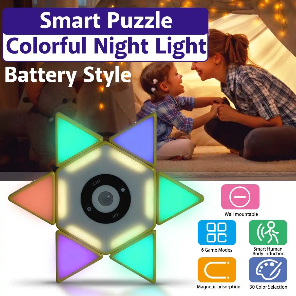 

Intelligent Block Lamp Night Light 30 Colors LED Motion Activated Sensor Indoor Room Lamp DIY Tetris Puzzle Light Game