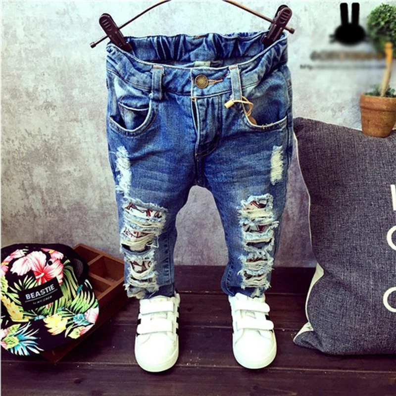 

2019 Spring Baby Boys Girls Jeans Children Clothing Children Broken Hole Pants Trousers Fashion 2-7Yrs Kids Jean Trousers