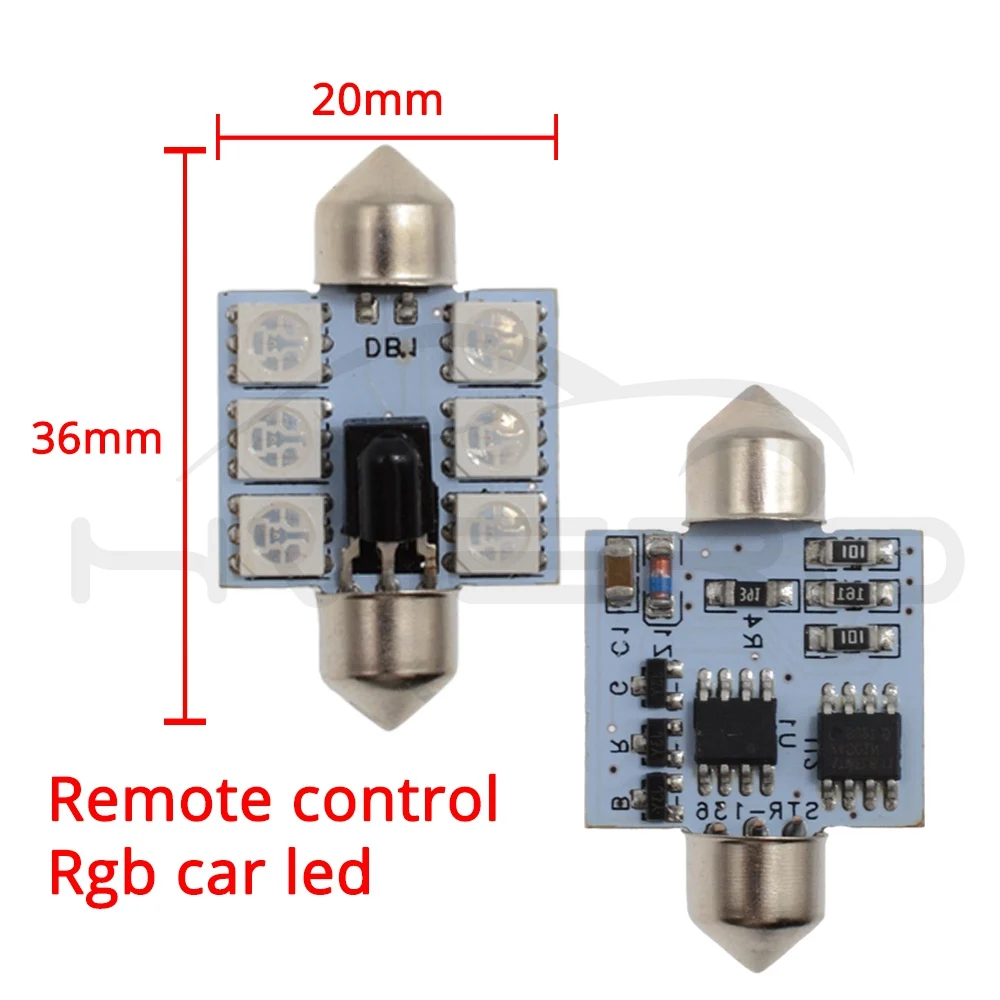 2Pcs RGB DC 12V c5w 36mm 5050 6SMD Festoon Dome Light Auto Led Mobile Remote Controlled Auto Roof Atmosphere Bulbs