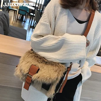 

JJDXBPPDD Women Girls Small Bag Chic Tide Cute Wild Plush Zipper Single Shoulder Crossbody Versatile Flap Female Messenger Bags