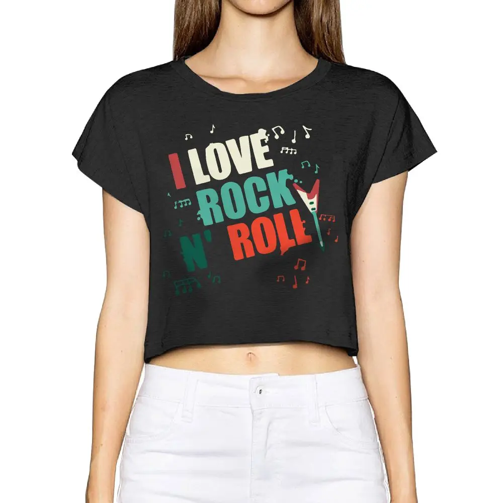 SAMCUSTOM Camisetas Настоящее короткие новые i love Rock N Roll 3D печати уличная мода футболка анархии Голый живот сексуальные футболка Для женщин