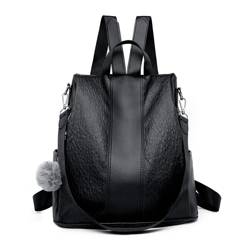 Женский кожаный рюкзак с защитой от краж, винтажные школьные рюкзаки для девочек-подростков, Sac A Dos Softback Mochilas Ladeis Back Pack - Цвет: black