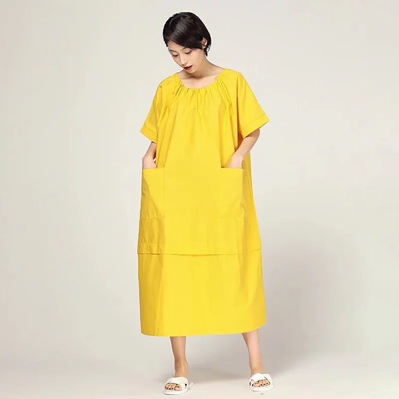 Yellow CHICEVER летнее повседневное однотонное женское платье с открытыми плечами и завязками с вырезом лодочкой с коротким рукавом свободного кроя размера плюс прямые платья - Цвет: Yellow