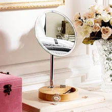 Odd ranks yield desktop vanity mirror surface stainless steel round Mirror Mirror child wood base
