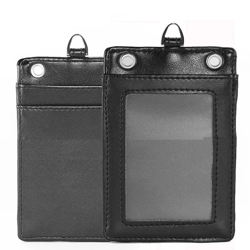

Genuine Leather Card & ID Holder Single Layer Badge Case Black One Deck for Pilot Aviator Airmen Flight Crew