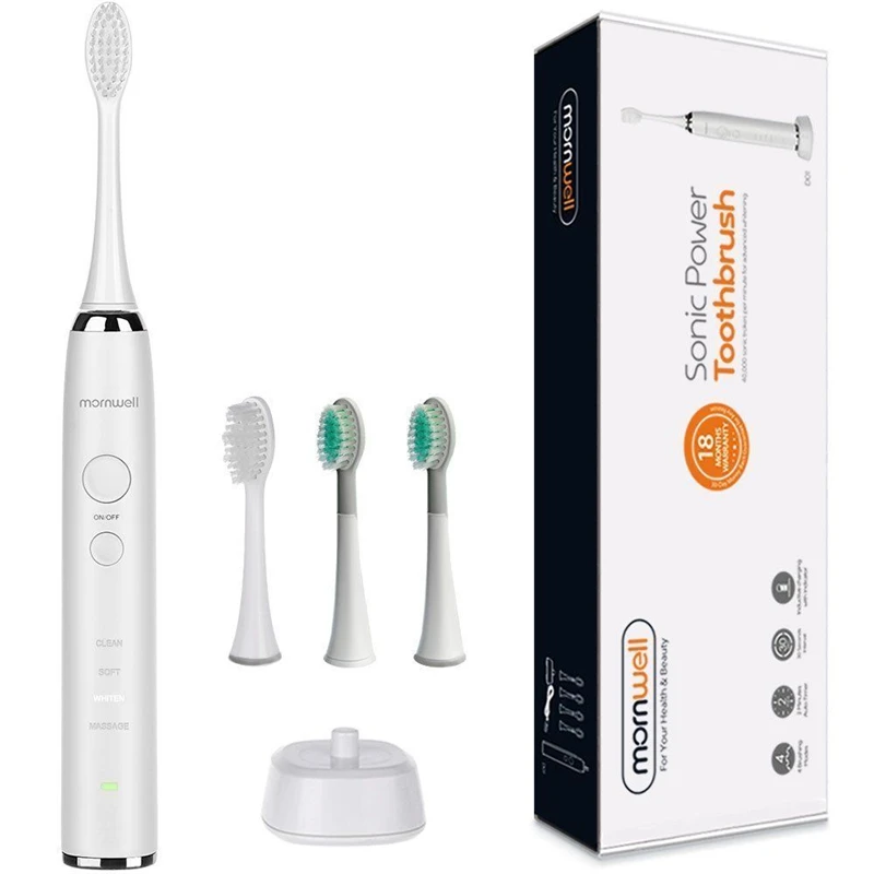 

D01 IPX7 Waterproof Power Rechargeable Sonics Electric Toothbrush with Smart Timer 4 Brushing Modes and 4 Soft Replacement Heads