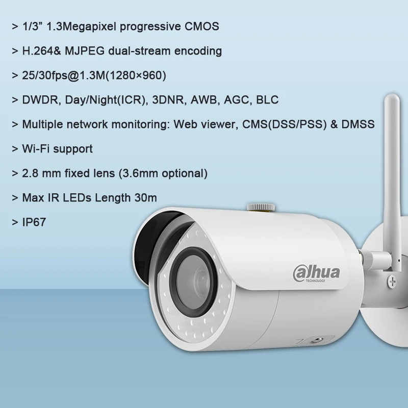 Оригинальная Dahua IPC HFW1120S W Wi Fi сетевая PT камера с 1.3MP CMOS IR Diatance 30m Easy4ip облачная