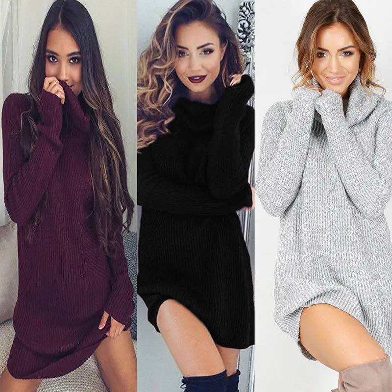

Autumn Winter Clothes Women Women Ladies Winter Clothing Dresses Warm Long Sleeve Knitted Sweater Mini Dress vestivo robe