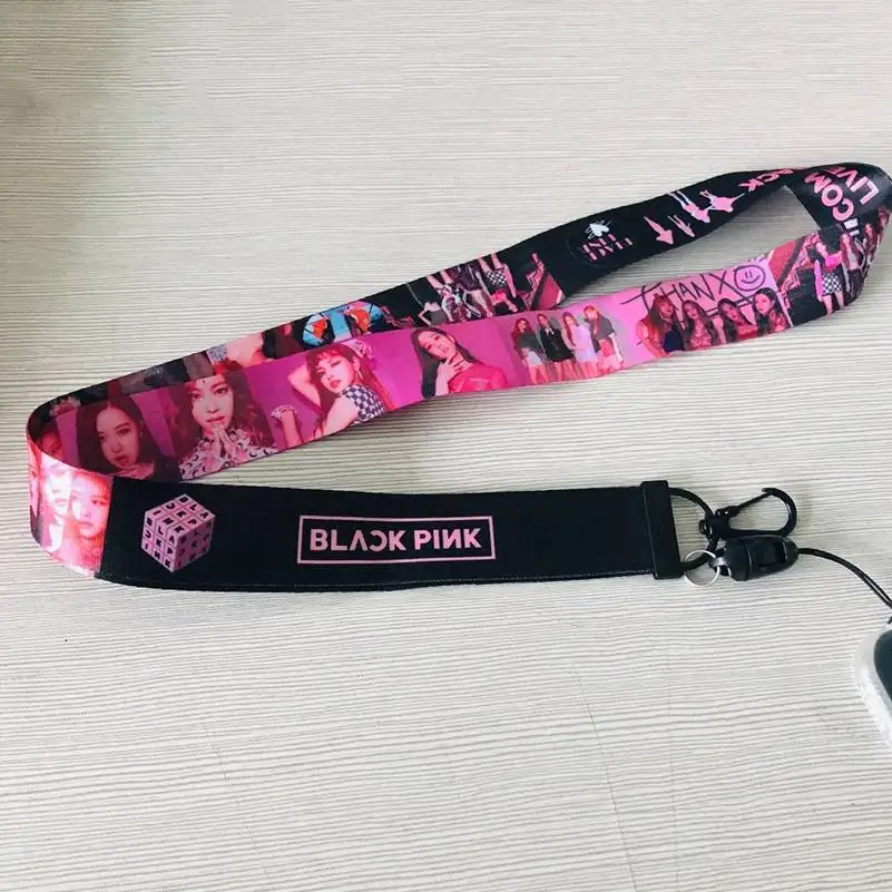 Горячая Kpop черный розовый квадратный вверх модный шнурок для ожерелья Лиза телефон ремешок брелки длинный брелок на жгуте вентиляторы ювелирные аксессуары