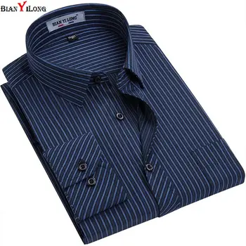 

2019 New Men Shirts Fashion Male Striped Formal Dress Shirt Long Sleeve Mens Brand Casual Shirts Plus Big Size 5XL 6XLBIANYILONG