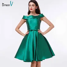 Dressv темно-зеленое элегантное платье для выпускного вечера дешевые трапециевидные драпированные платья до колен для выпускного вечера и выпускного вечера