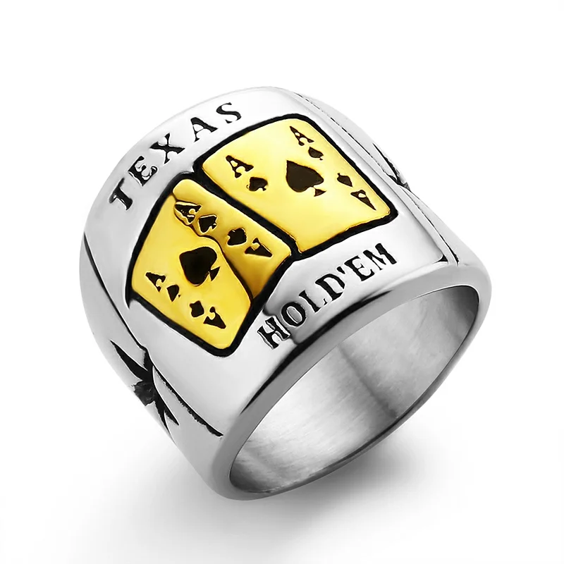 

Men's Poker A Ring Hot Design Vintage Playing Card Rings For Men Stainless Steel Hold'em Texas Ring Antique Silver Jewelry Gift