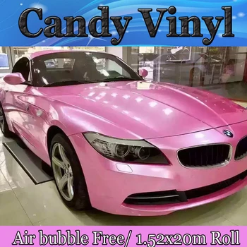 

PROTWRAPS Candy Pink Glossy Vinyl Car Wrap Film With Air Bubble Free Pink Glossy Pearlscent Car Styling Graphics 1.52*20M