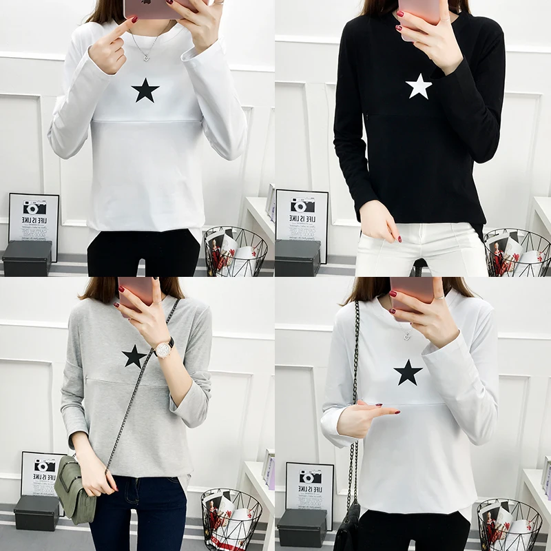 Maternity Casual Nursing T Shirt Top Breastfeeding Nurse Cotton Tops Clothes for Pregnant Women Short/Long Sleeve 28 Patterns