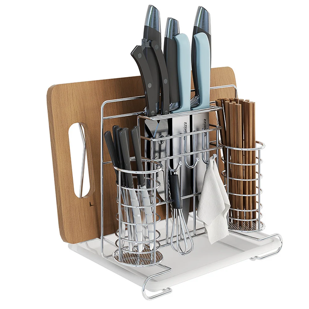 Kitchen rack multifunction knife holder 304 stainless steel cutting board chopsticks cage with water tray storage rack wx8141026