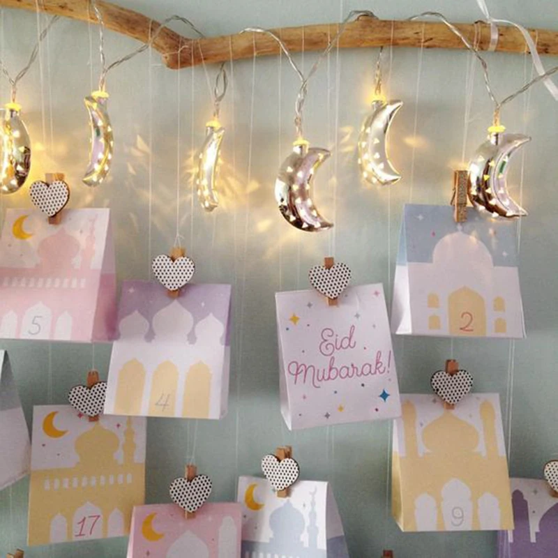 

Cyuan Moon Star Eid Mubarak LED String Lights Ramadan Decoration Hanging Ornaments Eid and Ramadan Mubarak Eid Party Decor Craft