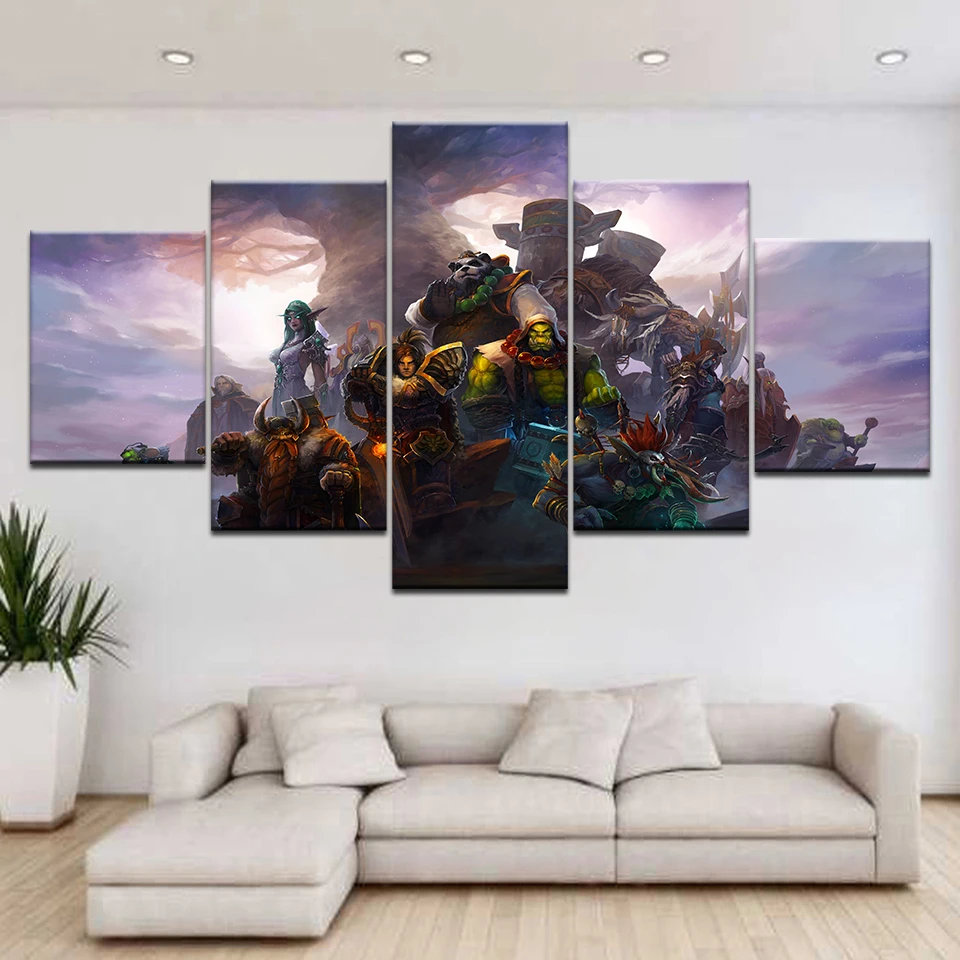 Canvas Oil Printed Painting 5 Panel Wall Art Picture DOTA 2 Vengeful Spirit Modular Artwork Framewo