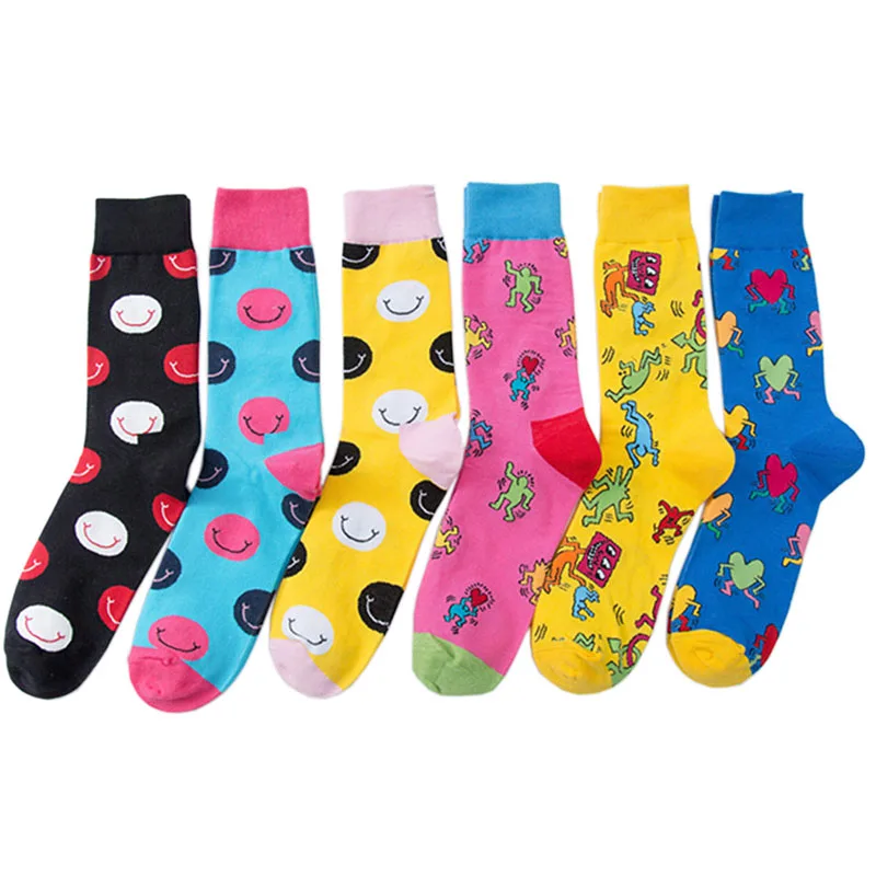 

5 Pairs/ lot Colorful Socks Men Funny Combed Cotton Cartoon Crew Happy Socks Casual Business Alien Streetwear Socks Dress Gift