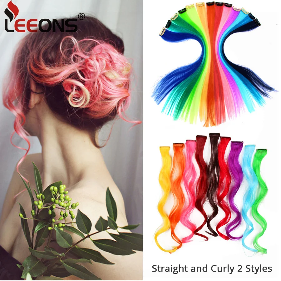 Leeons One Clip In Synthetic Hair Extensions Natural Hair Clip Ins Long Straight Hair Pieces For Women Pure And Ombre