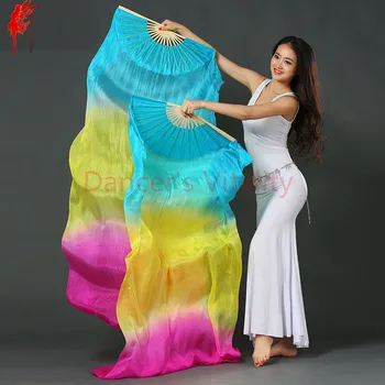 

Belly dance accessories Belly dance props silk belly dance fan girls belly dance Stripes fan dancer's Rainbow fan 1.8*0.9M 1pair