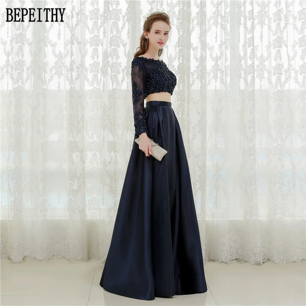 10  BEPEITHY New Design 2017 Long Sleeve Two Pieces Prom Dresses Vestido De Festa Longo Lace Satin Prom Evening Party Dresses (6)