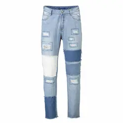 2018 модные патч сплайсинга Для мужчин джинсы Бизнес Повседневное тонкие летние прямые Slim Fit Синие джинсы стрейч джинсовые штаны брюки