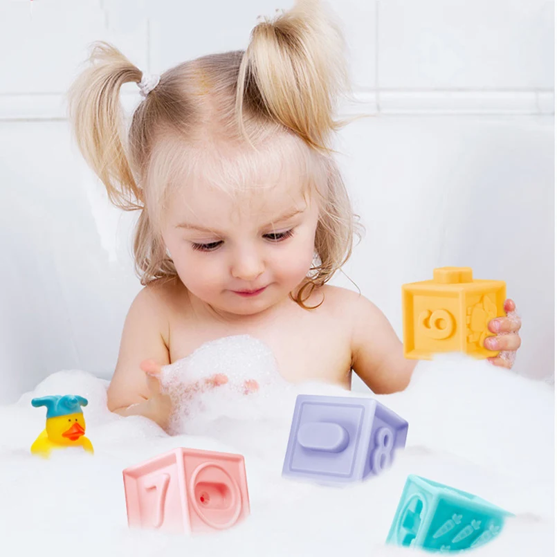 Мягкие резиновые 3D сенсорные строительные блоки, погремушки для детей, мобильный Прорезыватель для зубов, Игрушки для ванны, детские игрушки для новорожденных