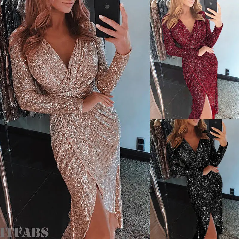 

Skirts 2019 New Brand Hot Women Sexy V neck Bodycon Skirts Sequins Slim Glitter Elegant Ladies Party Skirts