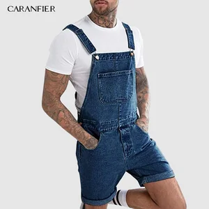 Caranier-Mono vaquero con bolsillo para hombre, pantalón corto informal, con tirantes, ropa de calle a la moda, de verano